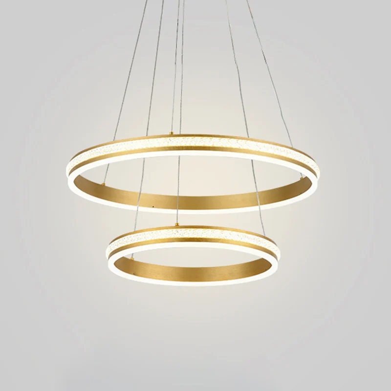 Lustre LED à 2 niveaux de 16 "+ 24" de diamètre, en aluminium doré, suspension avec rayures en diamant, abat-jour en acryl...