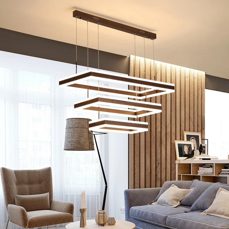 Lustre LED rectangulaire en acrylique, lampe à Suspension de plafond à café simple pour chambre à coucher Clearhalo