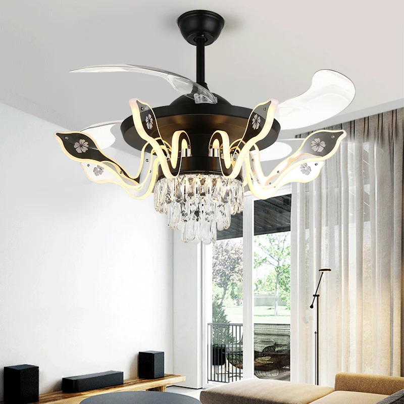 Lustre LED semi-affleurant à bras incurvé de 42 pouces de large, lampe de ventilateur de plafond en métal de Luxe moderne...