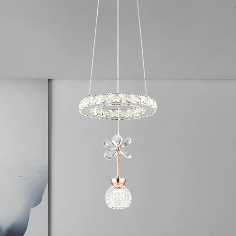 Lustre moderne à 1/3/5 têtes, luminaire suspendu, cercle chromé/engrenage, Kit de suspension avec abat-jour en cristal alv...