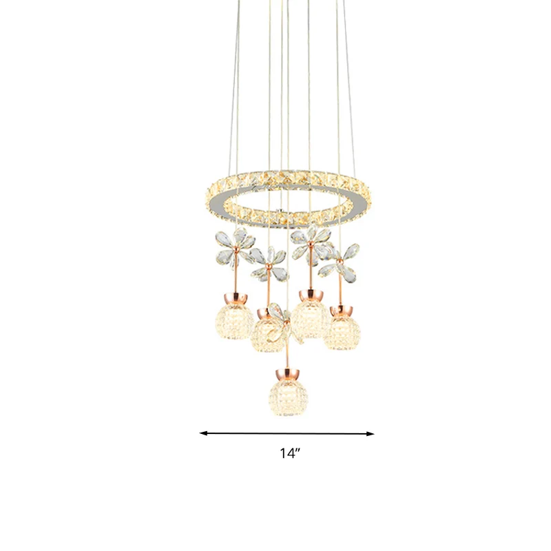 Lustre moderne à 1/3/5 têtes, luminaire suspendu, cercle chromé/engrenage, Kit de suspension avec abat-jour en cristal alv...
