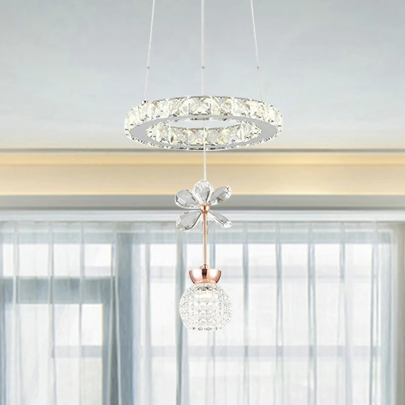 Lustre moderne à 1/3/5 têtes, luminaire suspendu, cercle chromé/engrenage, Kit de suspension avec abat-jour en cristal alv...