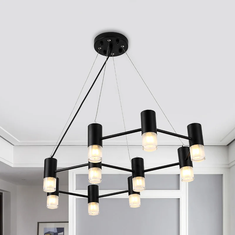 Lustre moderne en forme de nid d'abeille, éclairage suspendu en métal noir pour le salon de l'hôtel Clearhalo