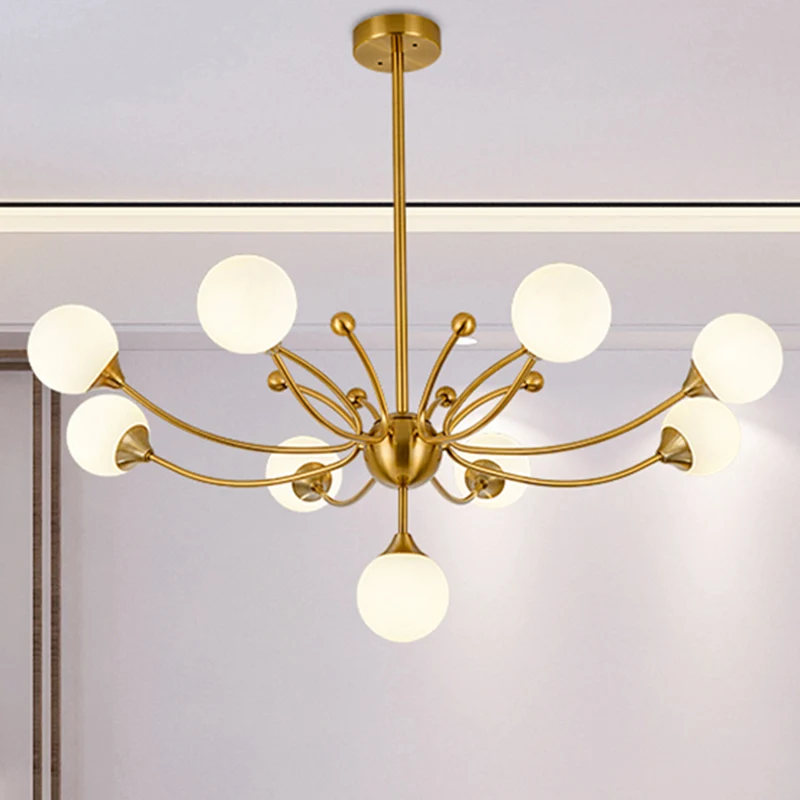Lustre moderne en forme de plante, éclairage suspendu métallique en or pour le salon Clearhalo