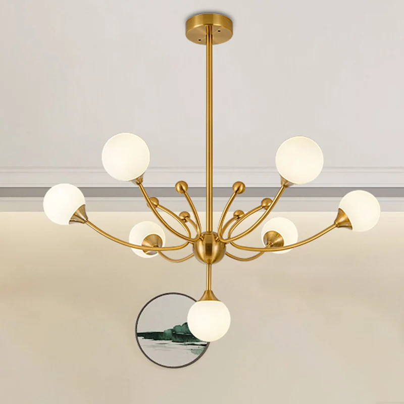 Lustre moderne en forme de plante, éclairage suspendu métallique en or pour le salon Clearhalo