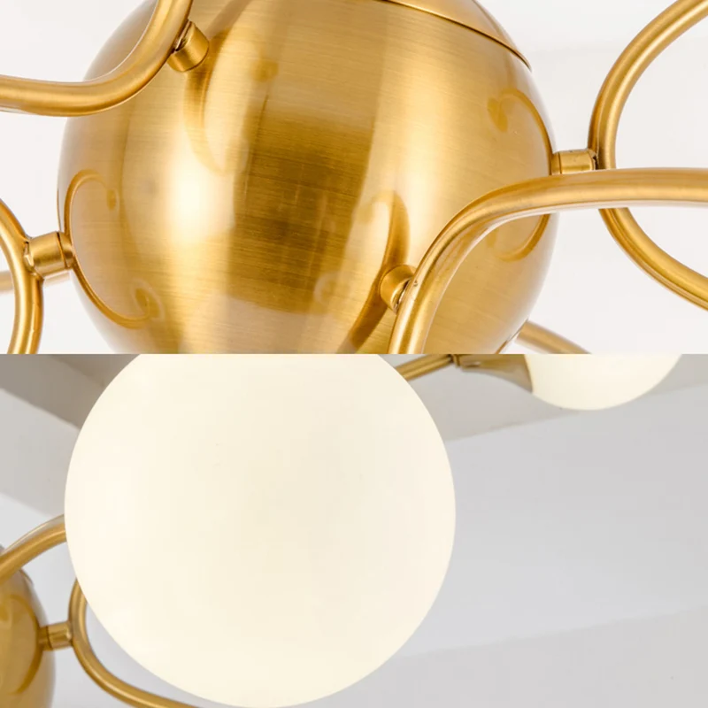 Lustre moderne en forme de plante, éclairage suspendu métallique en or pour le salon Clearhalo