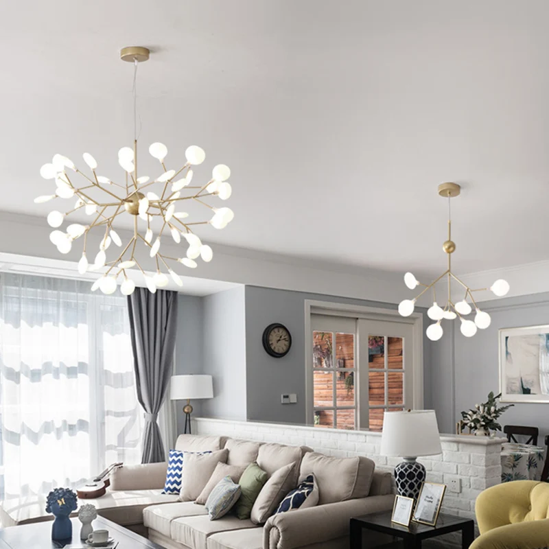 Lustre moderne de Style luciole, abat-jour en acrylique givré, lampe suspendue pour plafond de salon Clearhalo