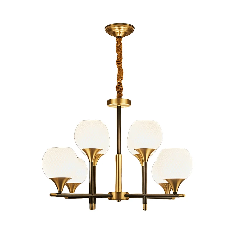 Lustre mondial contemporain en verre blanc, 8 ampoules, lampe suspendue en laiton pour chambre à coucher, Design Vertical...