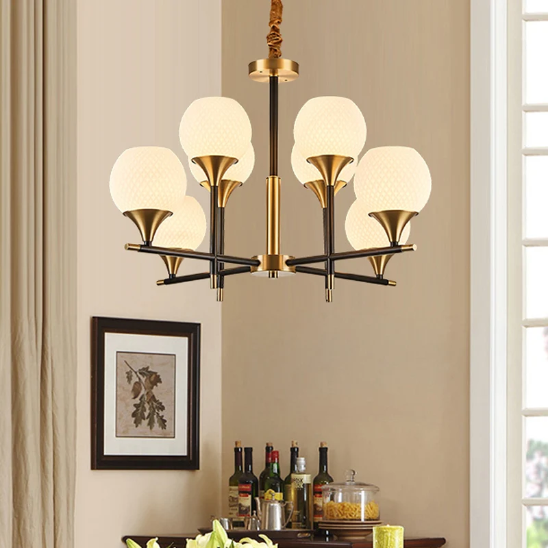 Lustre mondial contemporain en verre blanc, 8 ampoules, lampe suspendue en laiton pour chambre à coucher, Design Vertical...