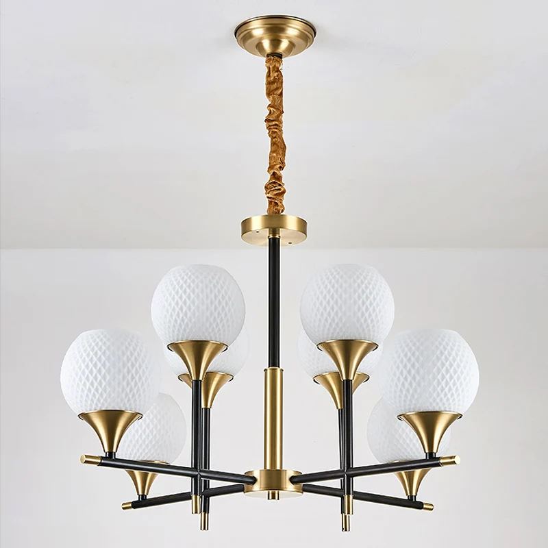 Lustre mondial contemporain en verre blanc, 8 ampoules, lampe suspendue en laiton pour chambre à coucher, Design Vertical...