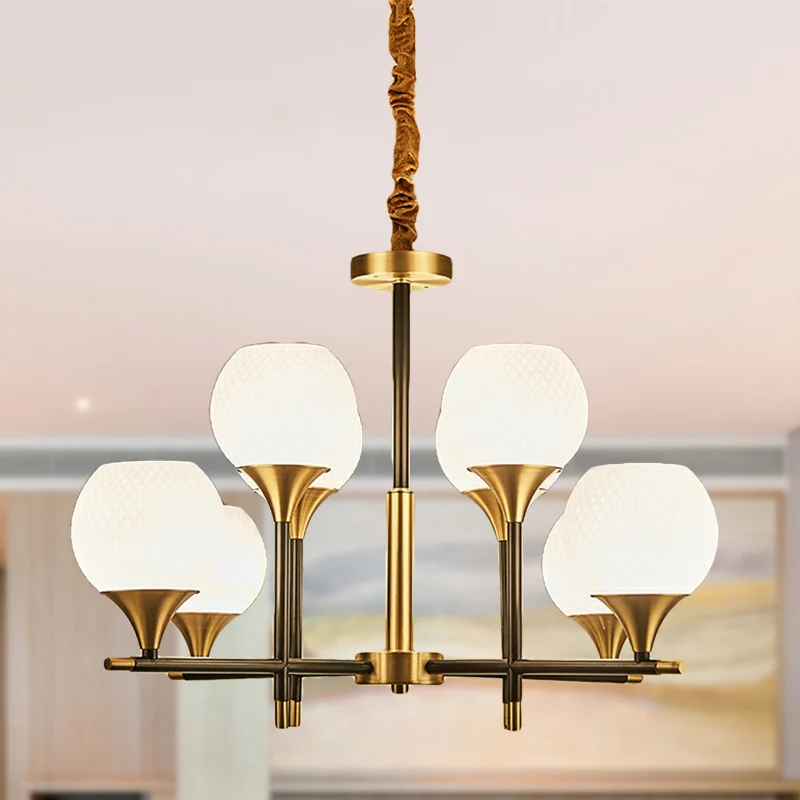 Lustre mondial contemporain en verre blanc, 8 ampoules, lampe suspendue en laiton pour chambre à coucher, Design Vertical...