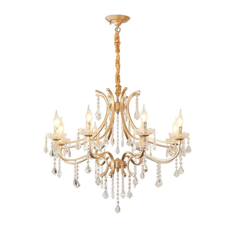 Lustre en métal plaqué or, bougie de style Antique, plafonnier suspendu avec drapage en cristal Clearhalo
