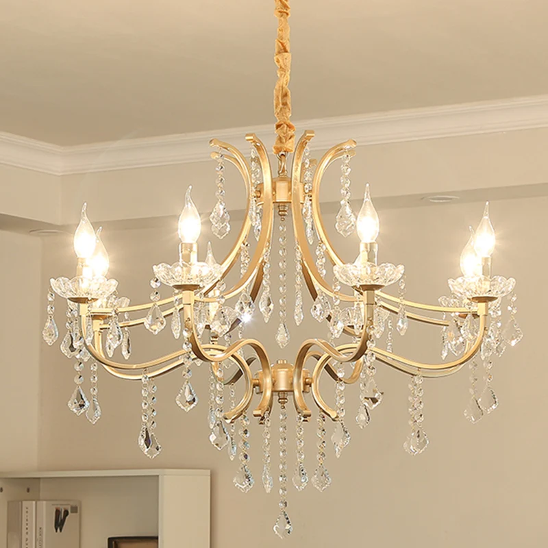 Lustre en métal plaqué or, bougie de style Antique, plafonnier suspendu avec drapage en cristal Clearhalo