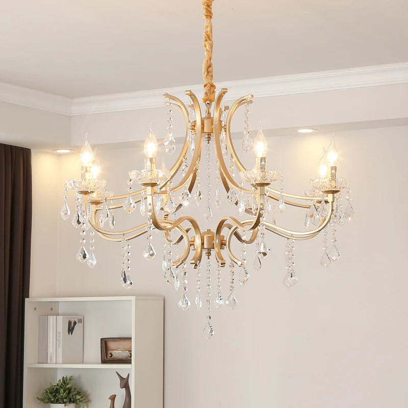 Lustre en métal plaqué or, bougie de style Antique, plafonnier suspendu avec drapage en cristal Clearhalo
