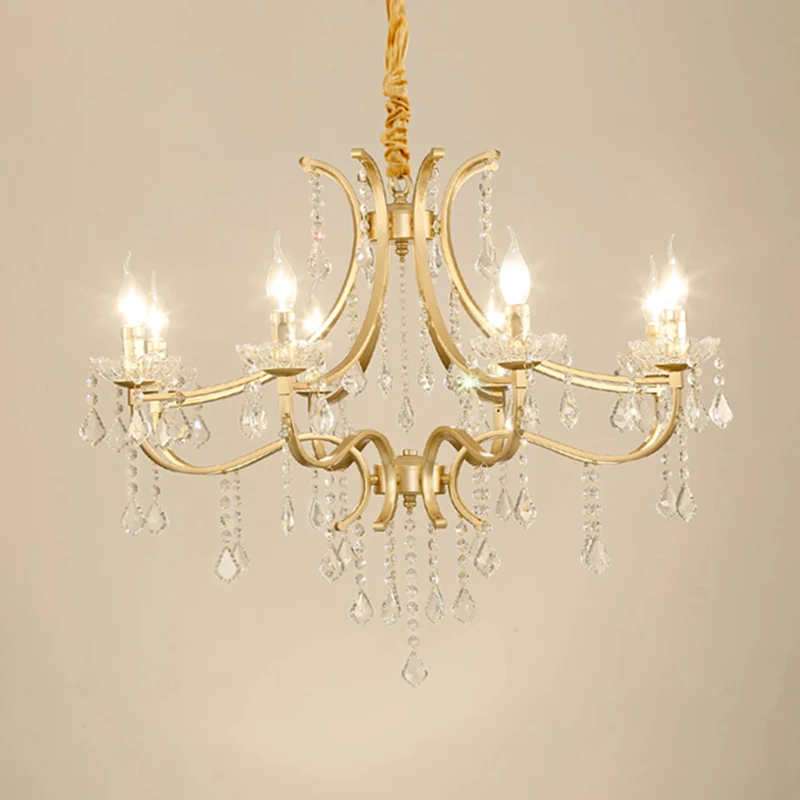 Lustre en métal plaqué or, bougie de style Antique, plafonnier suspendu avec drapage en cristal Clearhalo