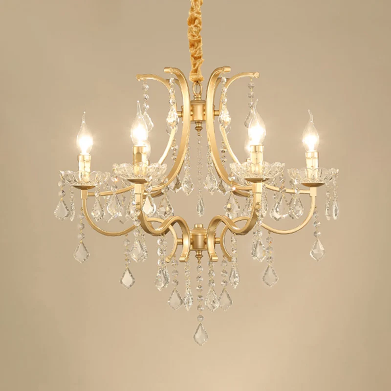Lustre en métal plaqué or, bougie de style Antique, plafonnier suspendu avec drapage en cristal Clearhalo