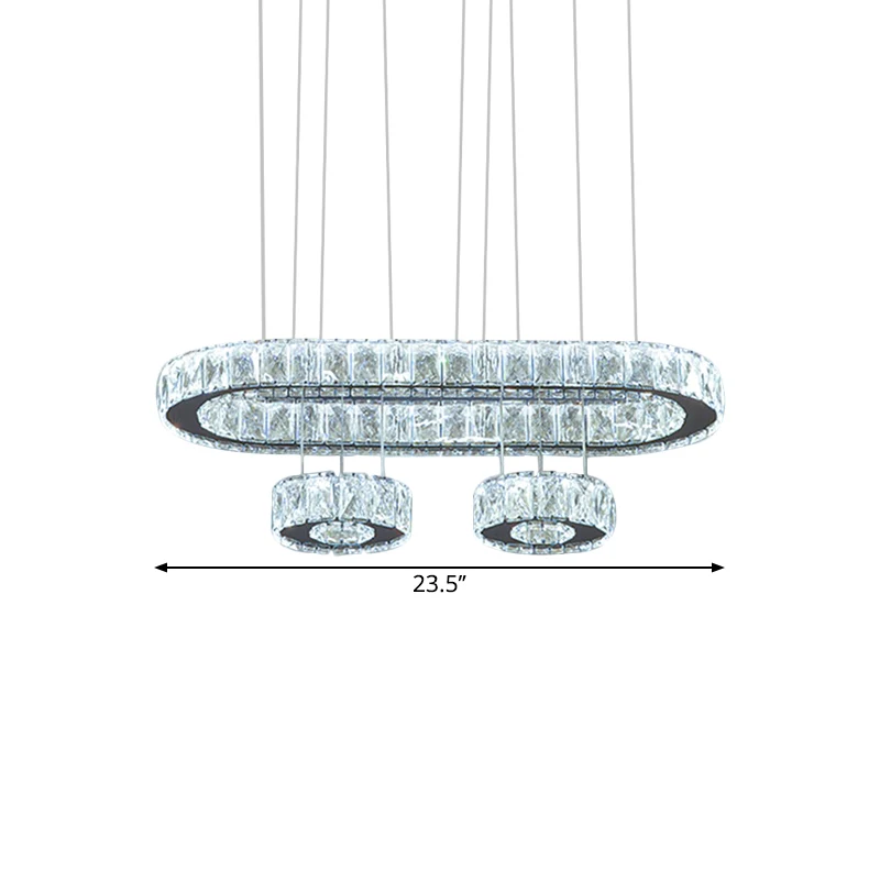 Lustre ovale en cristal biseauté, suspension moderne à LED en Chrome Clearhalo