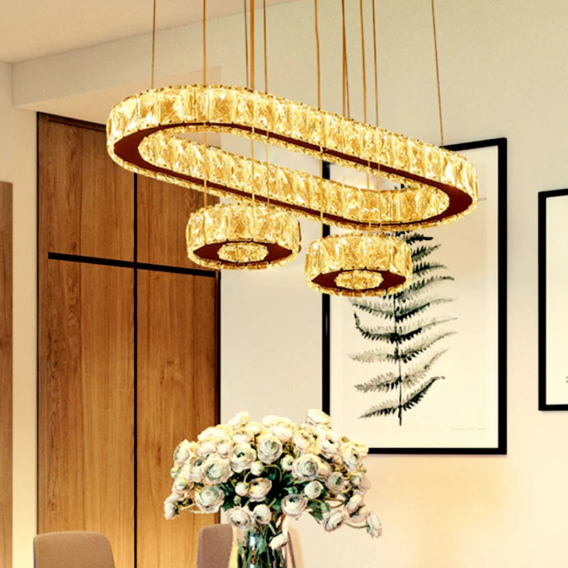 Lustre ovale en cristal biseauté, suspension moderne à LED en Chrome Clearhalo