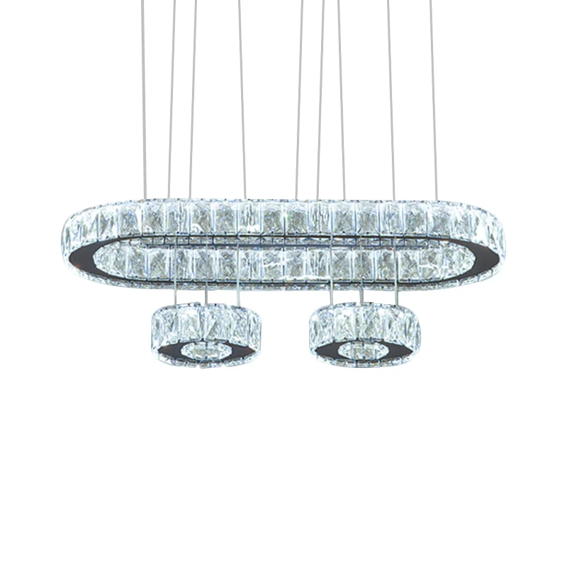 Lustre ovale en cristal biseauté, suspension moderne à LED en Chrome Clearhalo