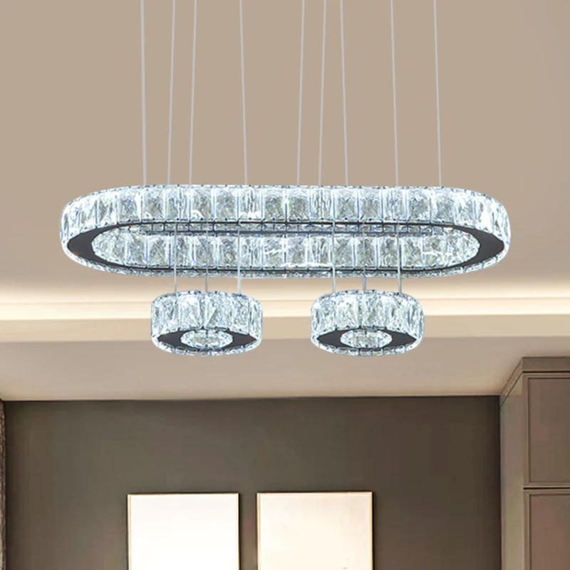 Lustre ovale en cristal biseauté, suspension moderne à LED en Chrome Clearhalo