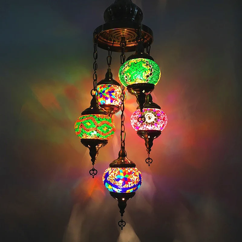Lustre ovale pour salon, éclairage traditionnel en vitrail, 5 têtes, plafonnier suspendu blanc/Orange/bleu Clearhalo