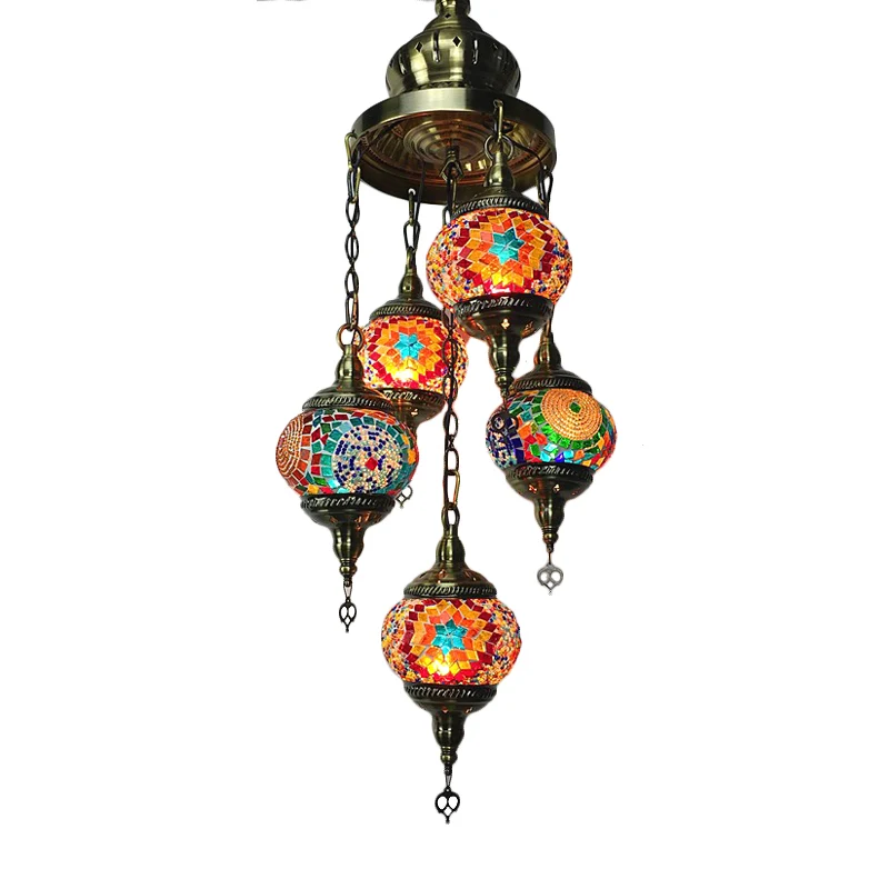 Lustre ovale pour salon, éclairage traditionnel en vitrail, 5 têtes, plafonnier suspendu blanc/Orange/bleu Clearhalo