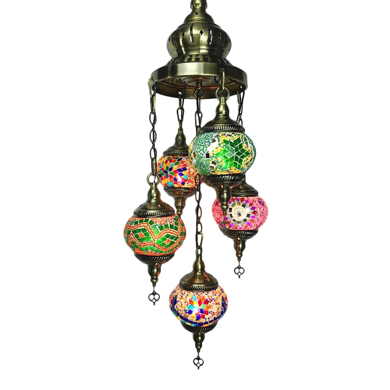 Lustre ovale pour salon, éclairage traditionnel en vitrail, 5 têtes, plafonnier suspendu blanc/Orange/bleu Clearhalo