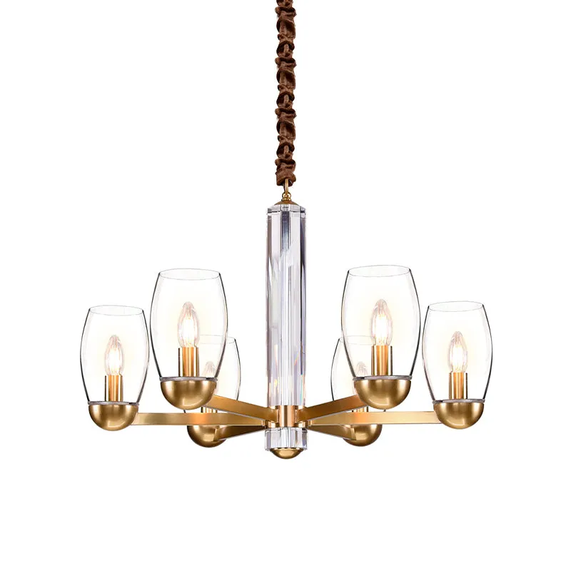Lustre ovale en verre transparent doré, suspension coloniale à 3/6 ampoules, design Starburst Clearhalo