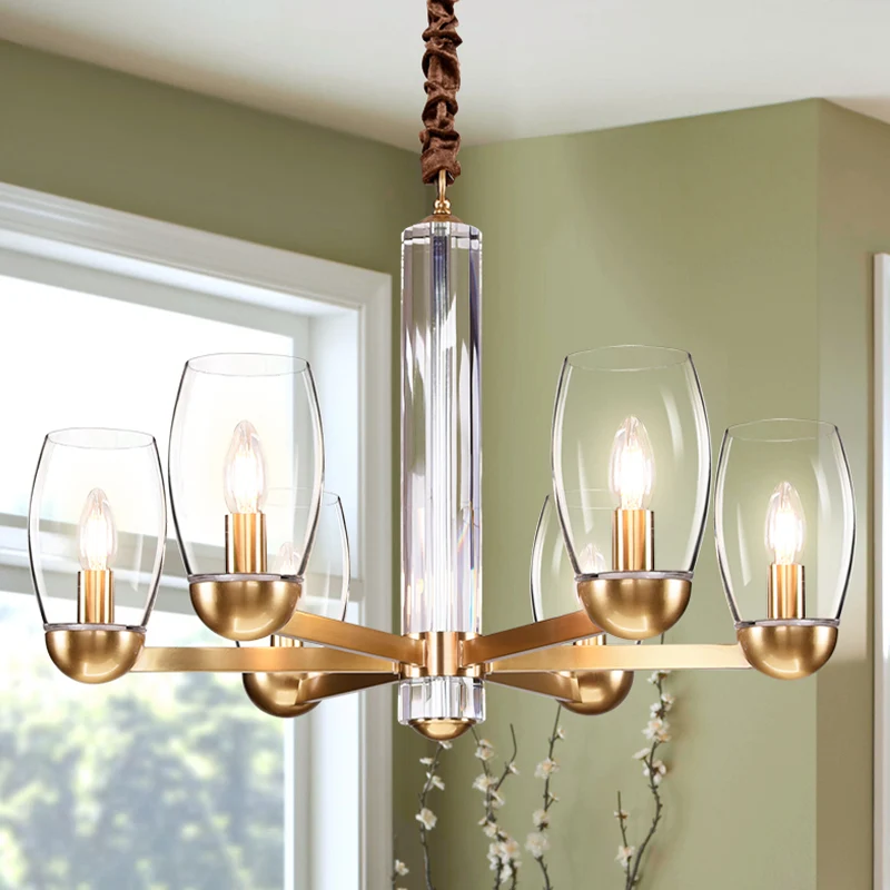 Lustre ovale en verre transparent doré, suspension coloniale à 3/6 ampoules, design Starburst Clearhalo