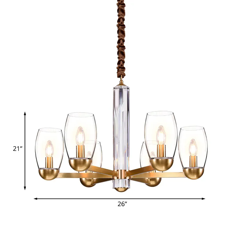 Lustre ovale en verre transparent doré, suspension coloniale à 3/6 ampoules, design Starburst Clearhalo