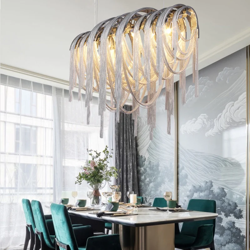 Lustre à pampilles en métal, Style nordique contemporain, 7 lumières, Kit de plafonnier blanc Clearhalo