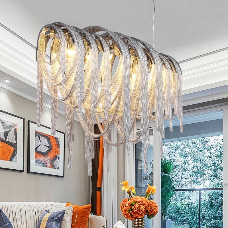 Lustre à pampilles en métal, Style nordique contemporain, 7 lumières, Kit de plafonnier blanc Clearhalo
