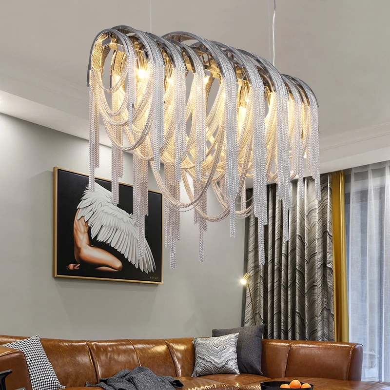 Lustre à pampilles en métal, Style nordique contemporain, 7 lumières, Kit de plafonnier blanc Clearhalo