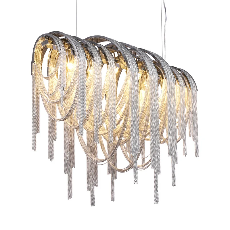 Lustre à pampilles en métal, Style nordique contemporain, 7 lumières, Kit de plafonnier blanc Clearhalo