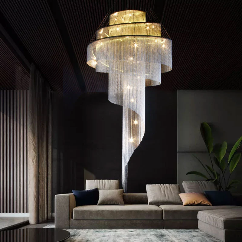 Lustre à pampilles en spirale Glam, plafonnier moderne et élégant en métal à 4 lumières pour hall Clearhalo