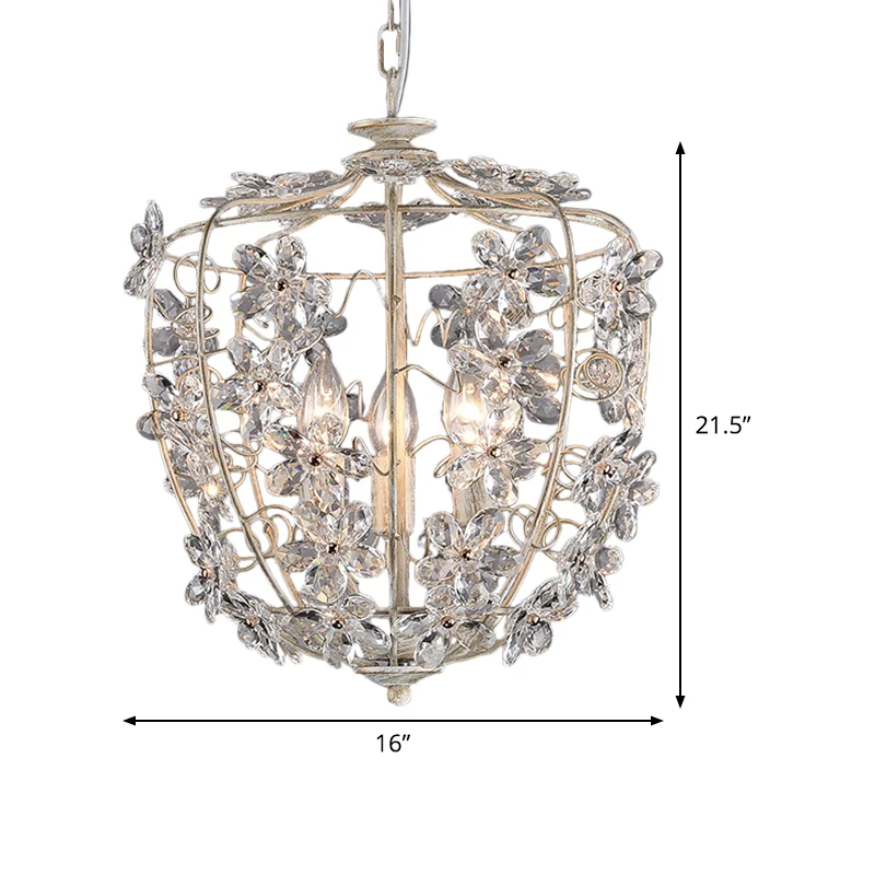 Lustre en panier de fleurs en cristal, lampe nordique à 3 ampoules, luminaire suspendu blanc et doré pour salle à manger C...