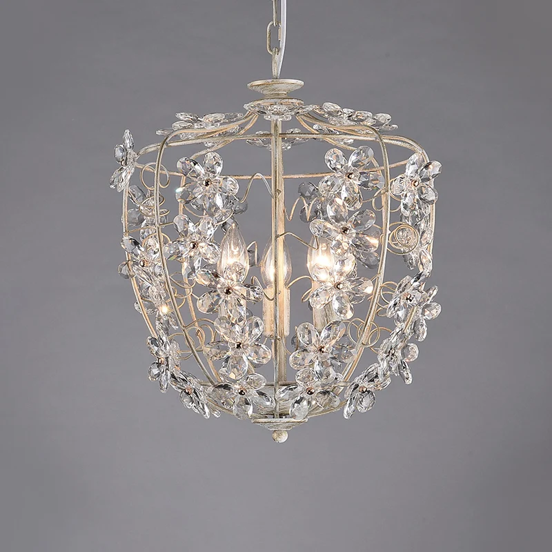Lustre en panier de fleurs en cristal, lampe nordique à 3 ampoules, luminaire suspendu blanc et doré pour salle à manger C...