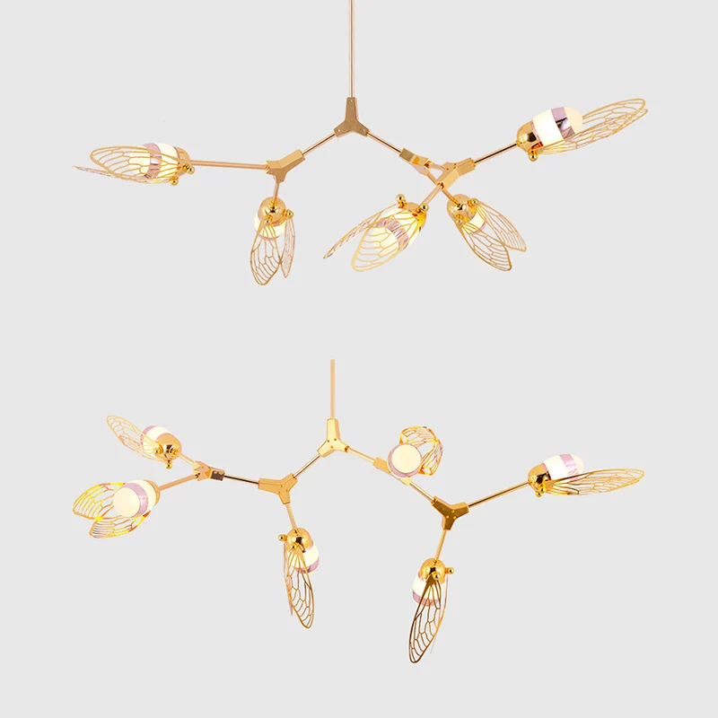 Lustre papillon gravé romantique, finition or métallisé, suspension pour Table à manger Clearhalo