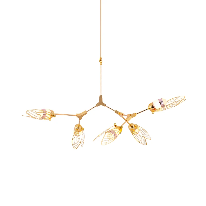 Lustre papillon gravé romantique, finition or métallisé, suspension pour Table à manger Clearhalo