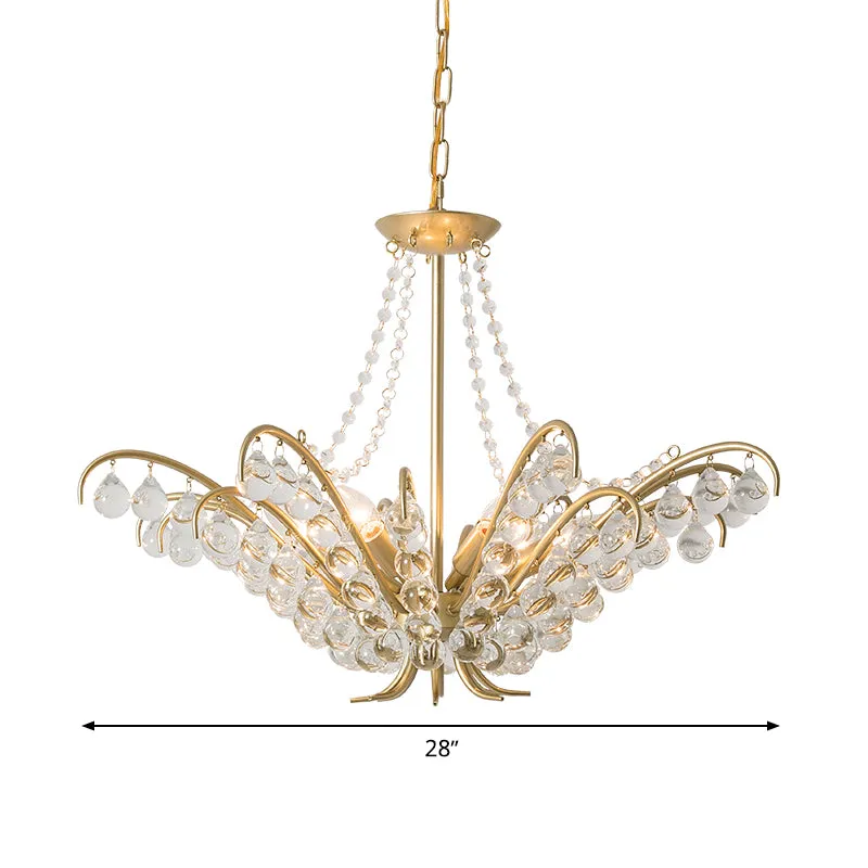 Lustre de plafond à bougie traditionnel, 6 lumières, lampe à Suspension intégrée en cristal doré pour le salon Clearhalo
