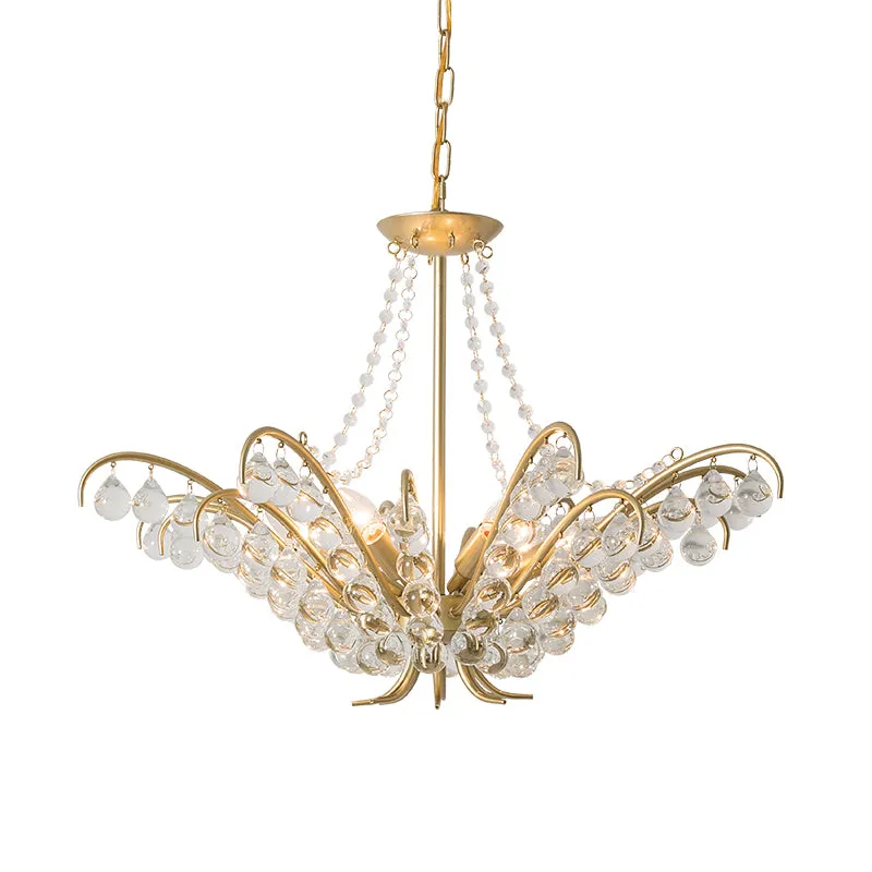 Lustre de plafond à bougie traditionnel, 6 lumières, lampe à Suspension intégrée en cristal doré pour le salon Clearhalo
