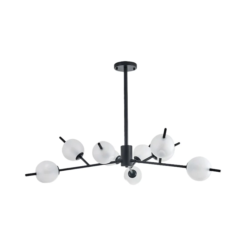 Lustre de plafond boule en verre dépoli, lampe suspendue à 9 lumières, noir/or Clearhalo