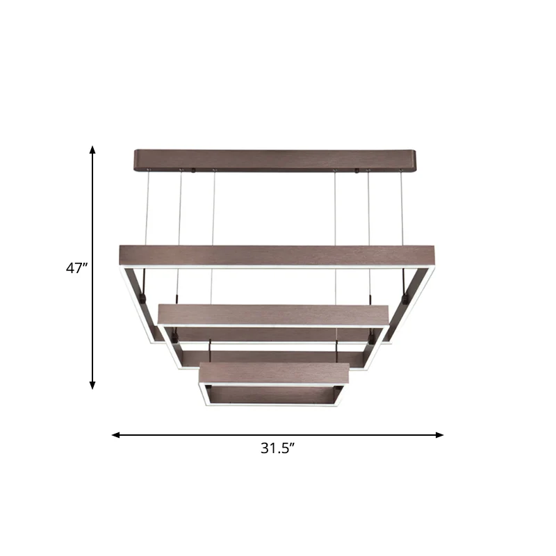 Lustre de plafond de bureau carré en couches en aluminium, suspension LED moderniste à 3 lumières, café, lumière blanche c...