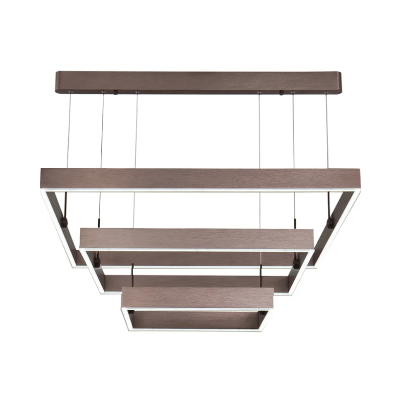 Lustre de plafond de bureau carré en couches en aluminium, suspension LED moderniste à 3 lumières, café, lumière blanche c...