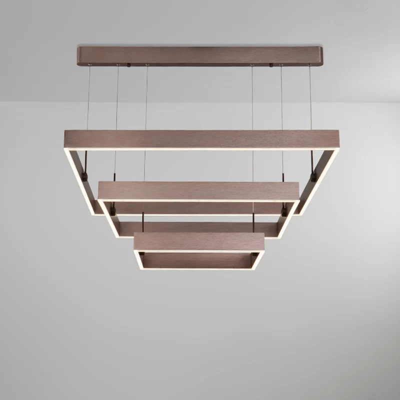 Lustre de plafond de bureau carré en couches en aluminium, suspension LED moderniste à 3 lumières, café, lumière blanche c...