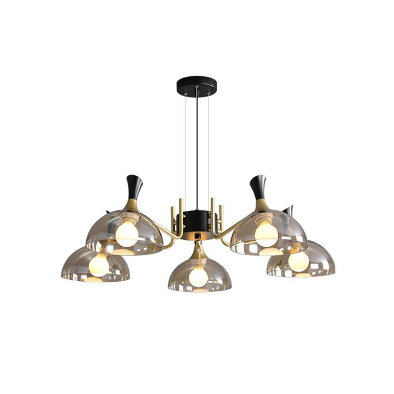 Lustre de plafond en forme de dôme moderniste, gris fumé/verre ambré, 5 ampoules, luminaire suspendu pour chambre à couche...