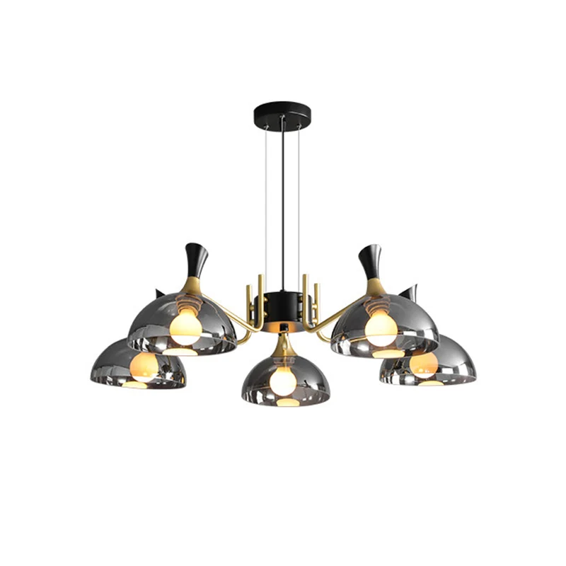 Lustre de plafond en forme de dôme moderniste, gris fumé/verre ambré, 5 ampoules, luminaire suspendu pour chambre à couche...