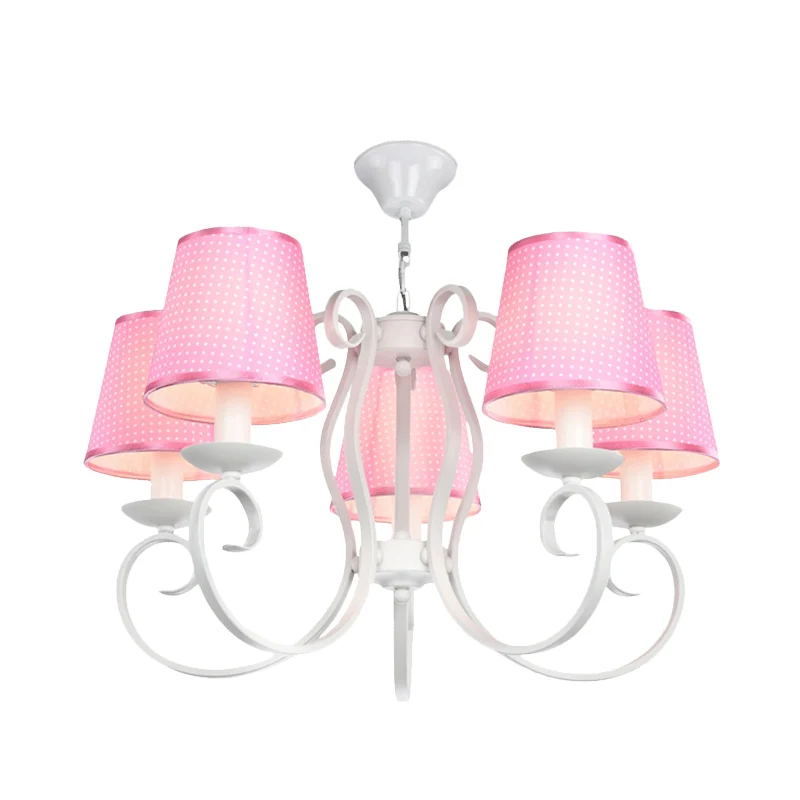 Lustre de plafond en forme de tonneau minimaliste, luminaire suspendu en tissu à 5 lumières pour chambre à coucher, rose C...