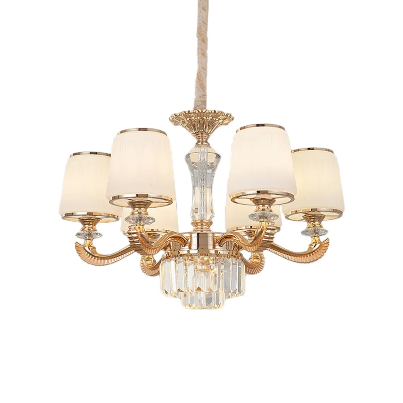 Lustre de plafond à 6/8 lumières, lampe suspendue de salon traditionnelle avec abat-jour conique en verre de lait doré Cle...