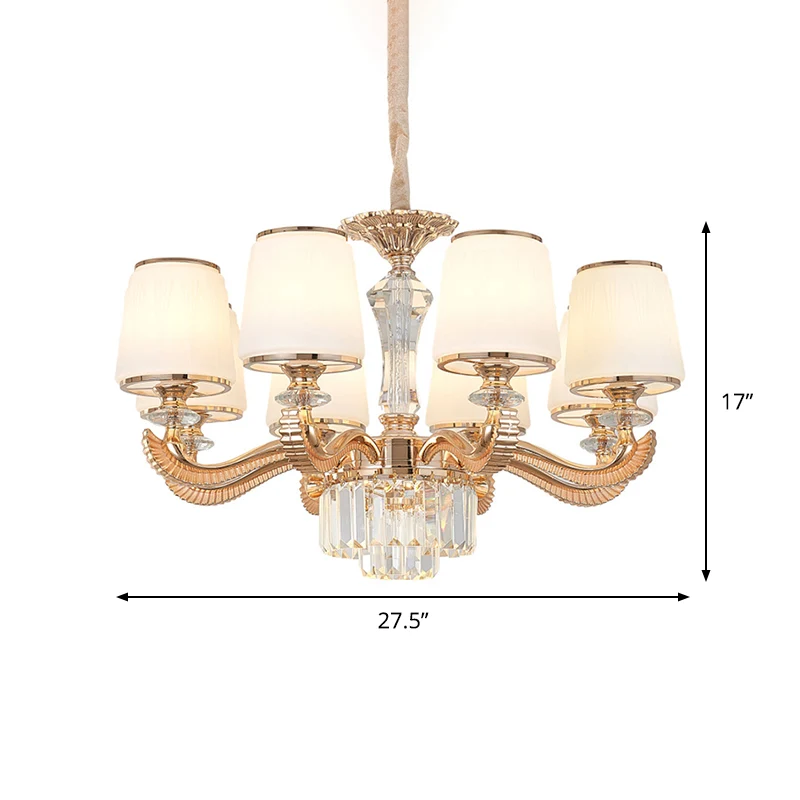 Lustre de plafond à 6/8 lumières, lampe suspendue de salon traditionnelle avec abat-jour conique en verre de lait doré Cle...